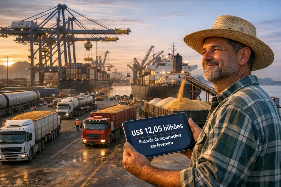 Exportações do Agronegócio Somam US$ 12,05 Bilhões em Fevereiro e Registram Recorde Histórico