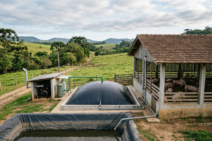 Biodigestor Transforma Dejetos de Suínos em Energia e Fertilizante