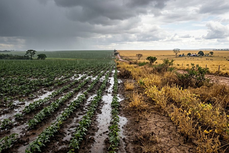 Clima Divide o Brasil: Chuva Forte no Sudeste e Seca Amea&ccedil;a Lavouras no MT e Matopiba