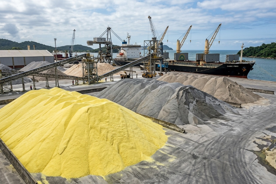 Enxofre cai 23% nos Portos Brasileiros, mas Fertilizantes Fosfatados Continuam Caros